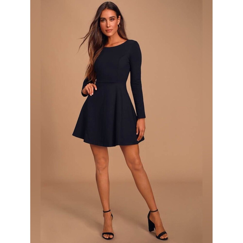 Lulus Forever Chic Black Long Sleeve Mini Dress Size Small Classic Wedding Guest